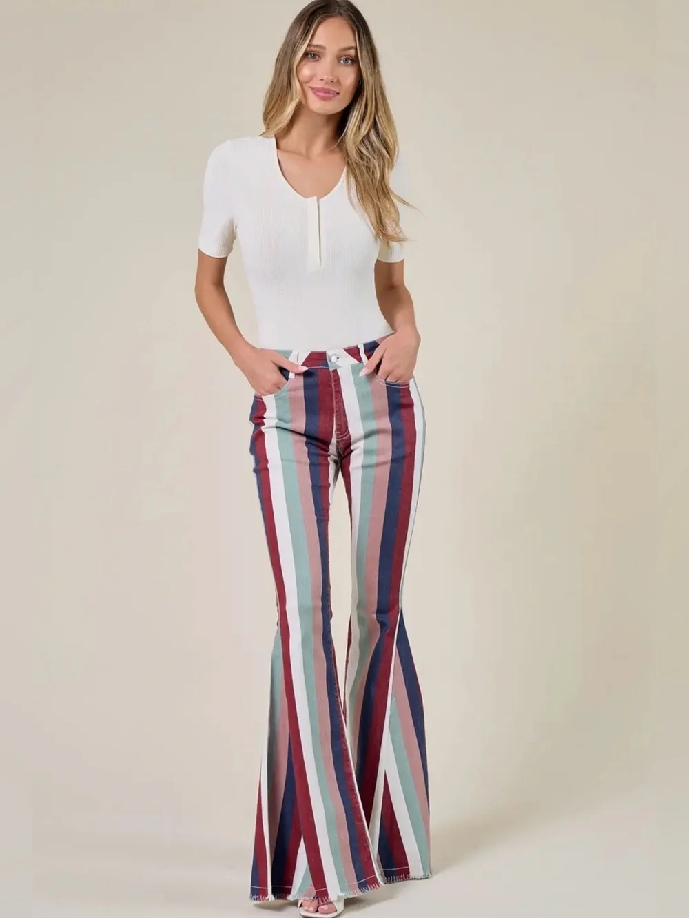 NWT Saints & Hearts Navy Multi Striped
Western Flared Bell Bottom Jeans - Picture 4 of 9